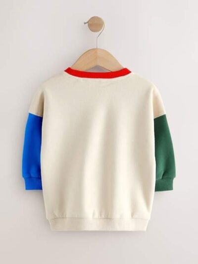 Ecru Colourblock All-Over Print Crew Neck Sweatshirt