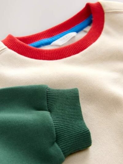 Ecru Colourblock All-Over Print Crew Neck Sweatshirt