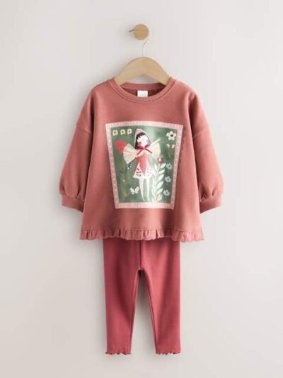 Burgundy Red Fairy Frill Hem Sweatshirt & Leggings Set