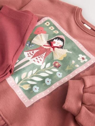 Burgundy Red Fairy Frill Hem Sweatshirt & Leggings Set