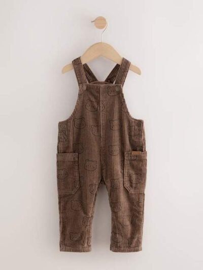 Brown Bear Print Corduroy Dungarees