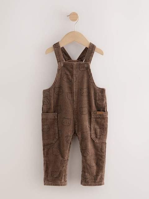 Brown Bear Print Corduroy Dungarees