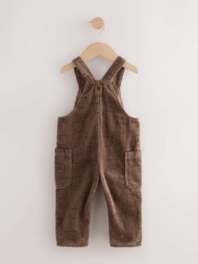 Brown Bear Print Corduroy Dungarees
