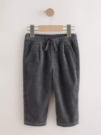 Charcoal Grey Textured Corduroy Pull On Trousers