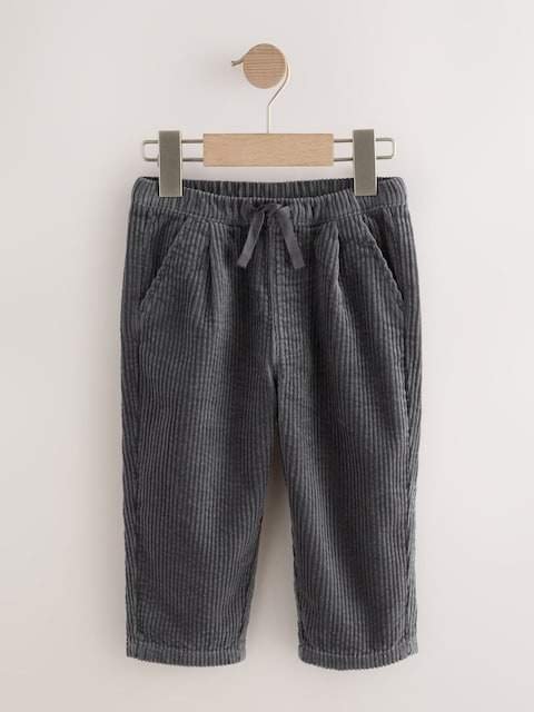 Charcoal Grey Textured Corduroy Pull On Trousers