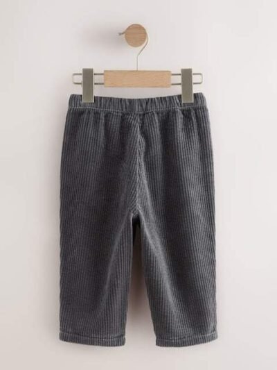 Charcoal Grey Textured Corduroy Pull On Trousers