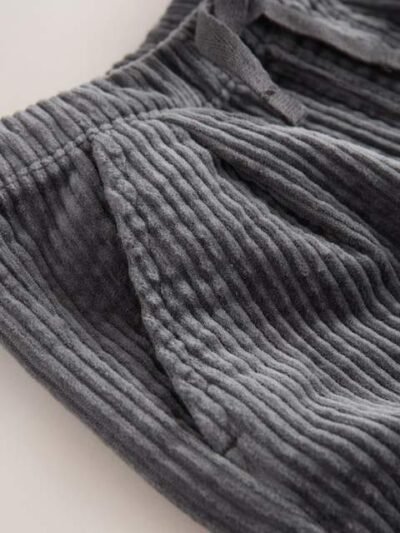 Charcoal Grey Textured Corduroy Pull On Trousers