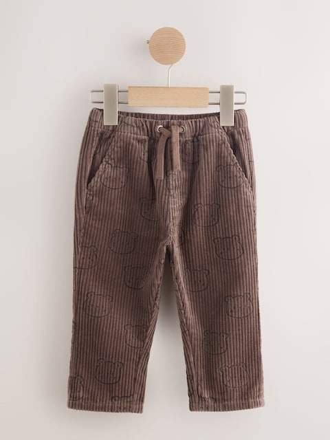 Brown Bear Print Corduroy Pull On Trousers