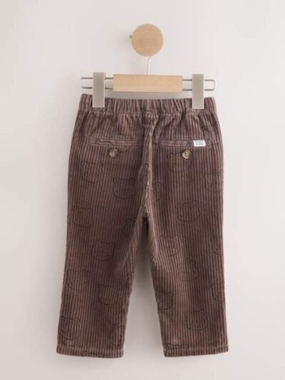Brown Bear Print Corduroy Pull On Trousers
