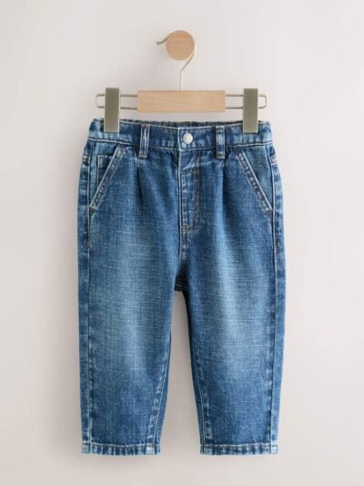 Mid Blue Denim Pleat Front Jeans