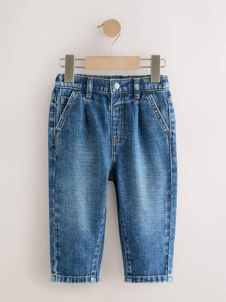 Mid Blue Denim Pleat Front Jeans