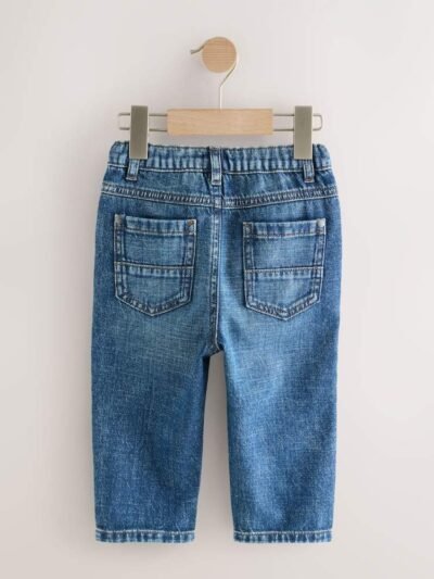 Mid Blue Denim Pleat Front Jeans
