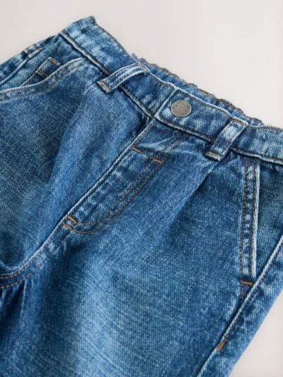 Mid Blue Denim Pleat Front Jeans