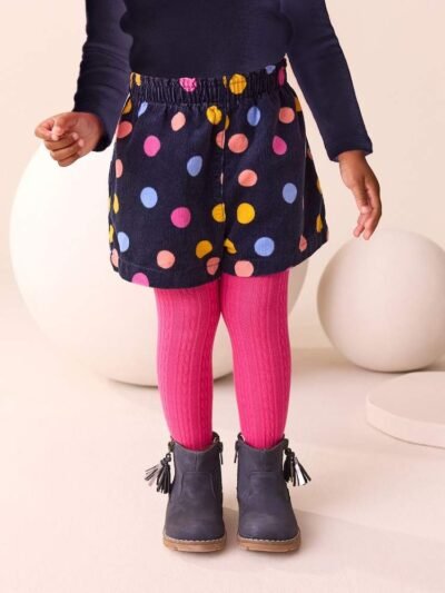 Rainbow Polka Dot Corduroy Shorts and Tights Set