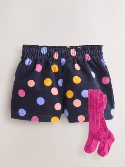 Rainbow Polka Dot Corduroy Shorts and Tights Set
