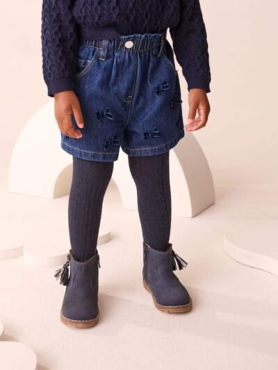 Blue Denim Denim Bow Shorts and Tights