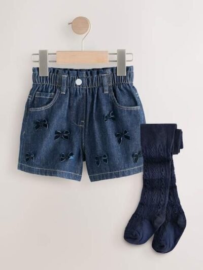 Blue Denim Denim Bow Shorts and Tights