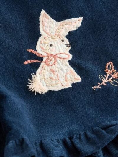 Navy Bunny Corduroy Dungarees Top and Tights Set