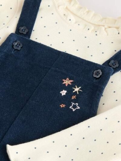 Navy Bunny Corduroy Dungarees Top and Tights Set