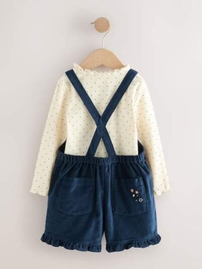 Navy Bunny Corduroy Dungarees Top and Tights Set