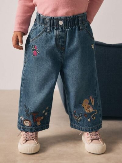 Dark Blue Mouse Embroidered Jeans