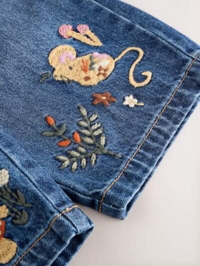 Dark Blue Mouse Embroidered Jeans