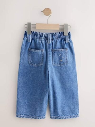 Mid Blue Embroidered Wide Leg Jeans