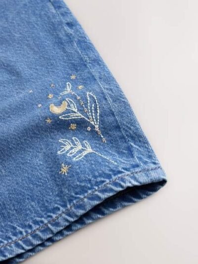 Mid Blue Embroidered Wide Leg Jeans