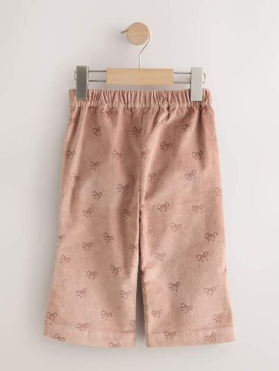 Brown Bow Print Cord Flare Trousers