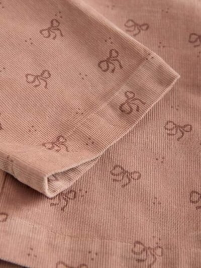 Brown Bow Print Cord Flare Trousers