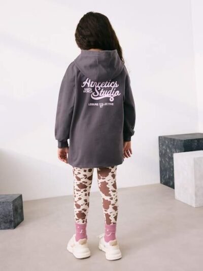 Charcoal Graphic Print Hoodie Leggings Set