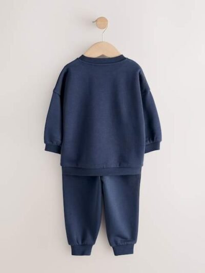 Navy Blue Digger Single Printed Crew and Joggers Set