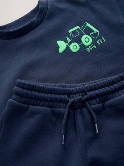 Navy Blue Digger Single Printed Crew and Joggers Set