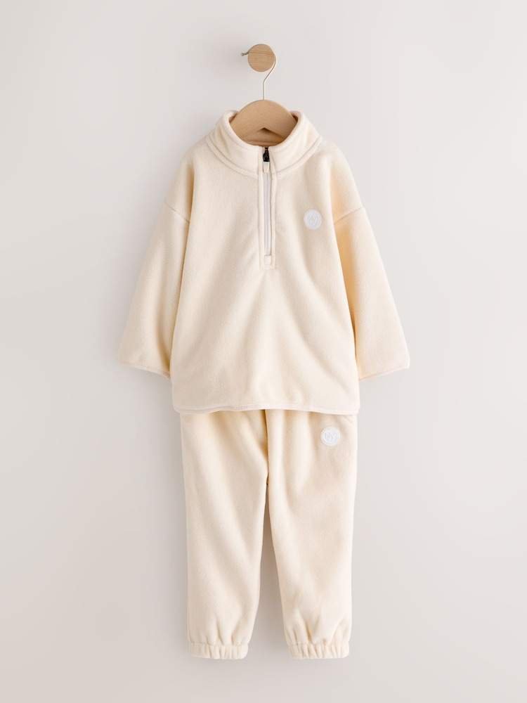 Ecru Off White Fleece Half Zip Top and Joggers Set