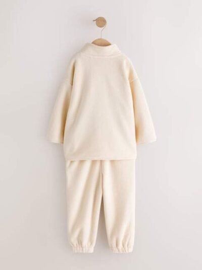 Ecru Off White Fleece Half Zip Top and Joggers Set