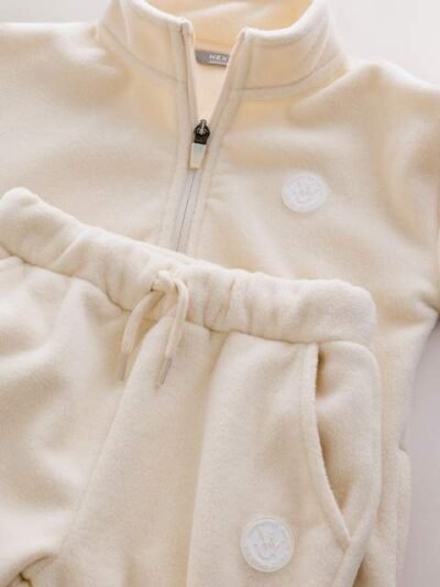 Ecru Off White Fleece Half Zip Top and Joggers Set