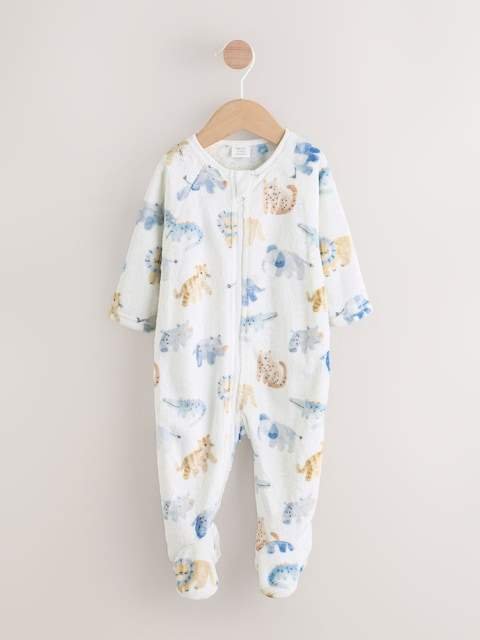 Ecru Safari Fleece Baby Sleepsuit