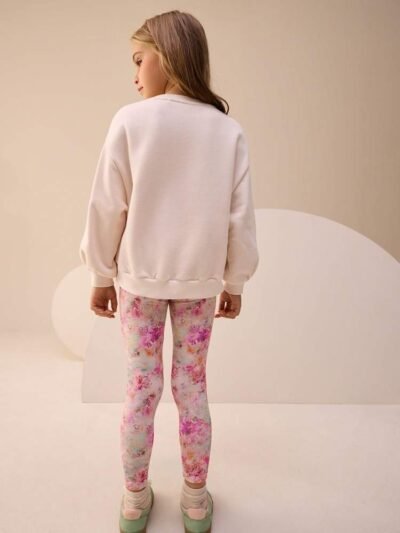 Cream/Pink Unicorn Sweatshirt And Leggings Set
