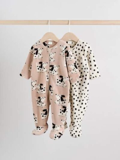 Neutral Baby Micro Fleece Two Way Zip Sleepsuits 2 Pack