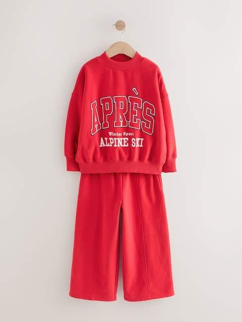 Red Slogan Sweatshirt And Wide Leg Joggers Set