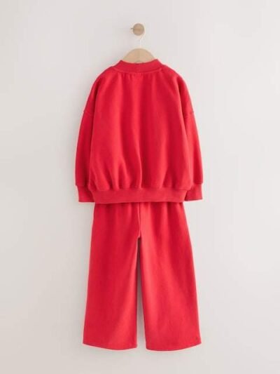 Red Slogan Sweatshirt And Wide Leg Joggers Set