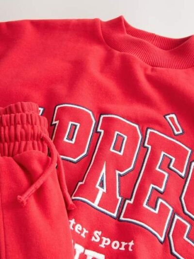 Red Slogan Sweatshirt And Wide Leg Joggers Set