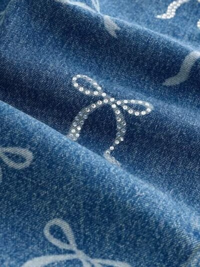 Mid Blue Bow Embellished Barrel Jeans