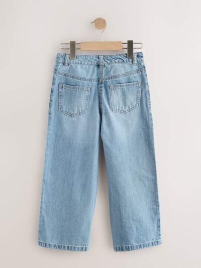 Mid Blue Denim Floral Print Wide Leg Jeans