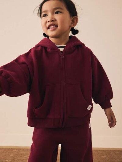 Burgundy Red Zip Through Hoodie