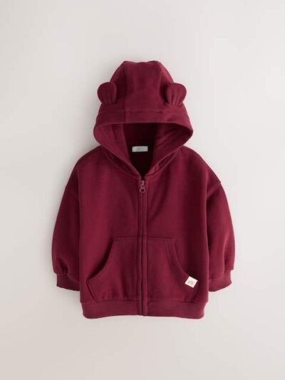Burgundy Red Zip Through Hoodie