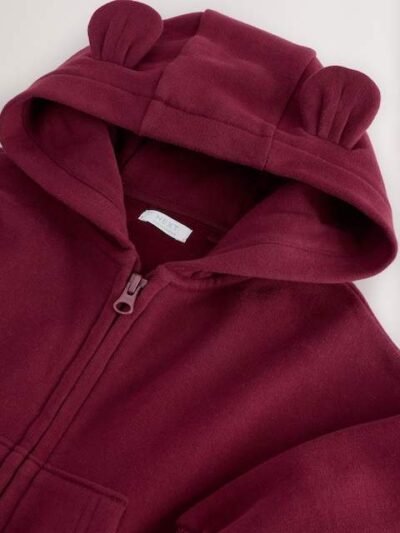 Burgundy Red Zip Through Hoodie