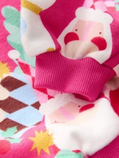 Bright Pink Christmas Print Crew Neck Sweatshirt