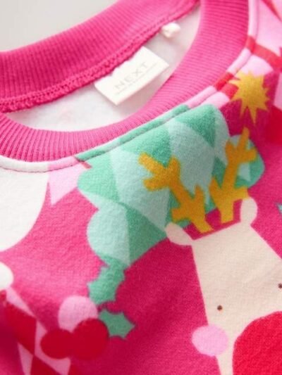Bright Pink Christmas Print Crew Neck Sweatshirt