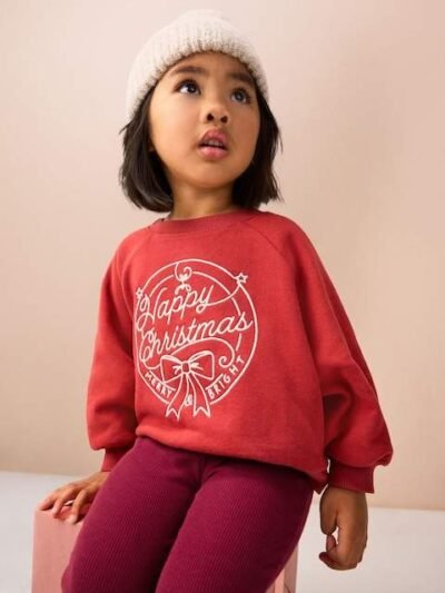 Burgundy Red Happy Christmas Crew Neck Sweatshirt
